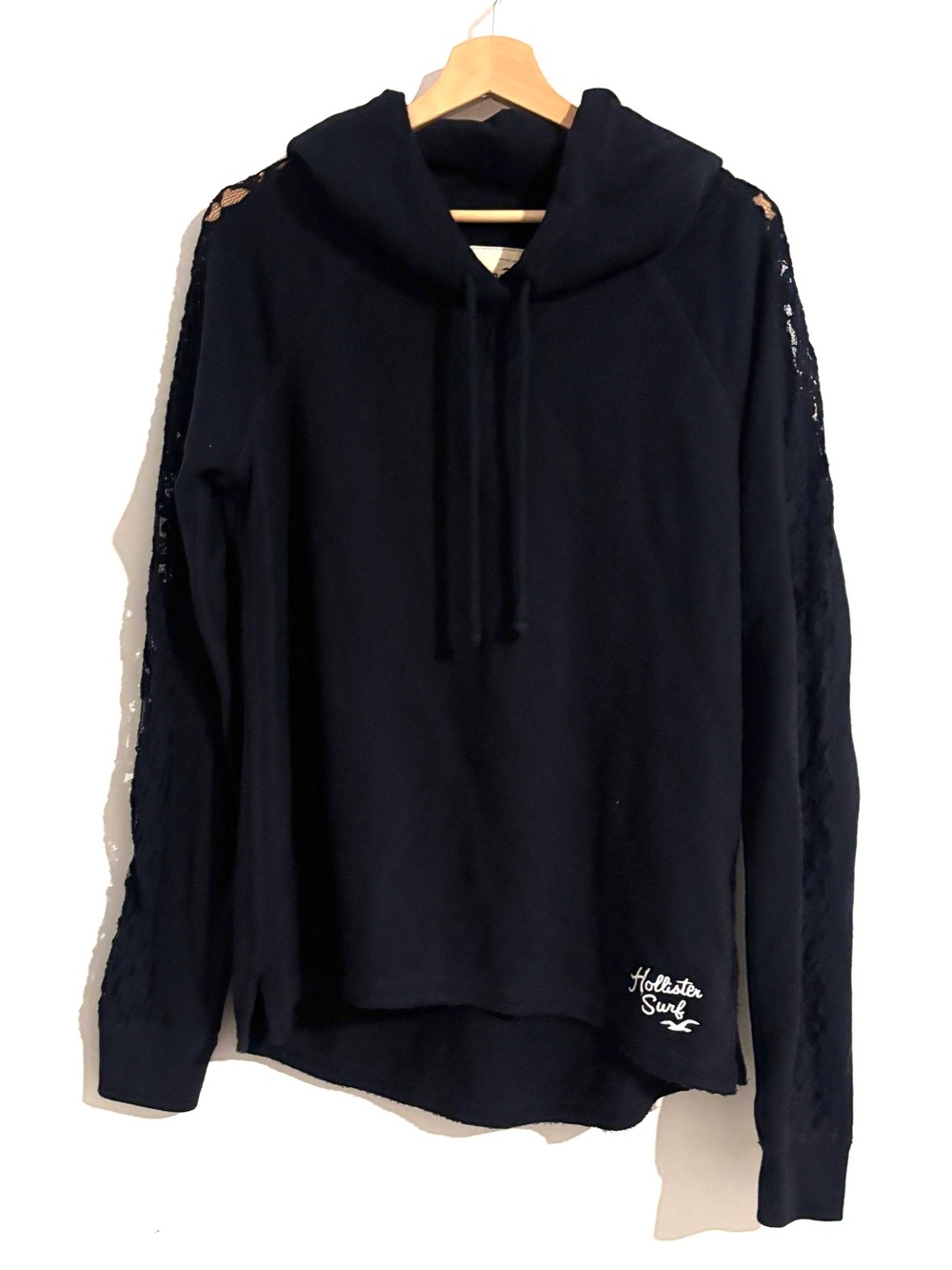 Hollister Surf Sz L French Terry Pullover Hoodie Semi-sheer lace paneling